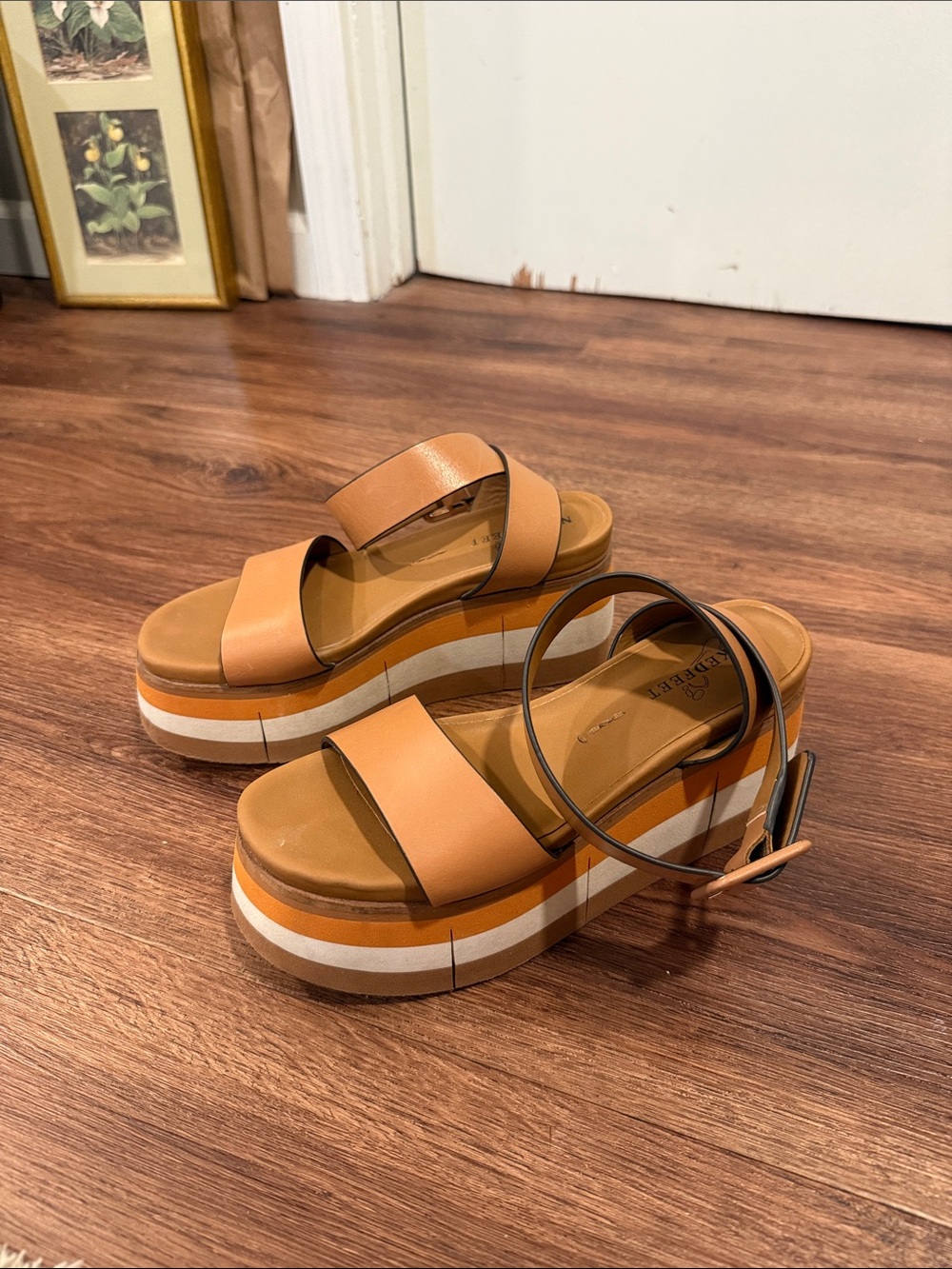 Naked Feet Tan and White Striped Platform Sandals